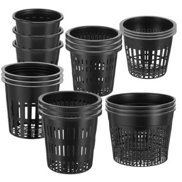 Imagem de MAQUITA 18 potes de orquídea variados tamanhos 2,3/3,3/3,9/4,3/4,9/4,9/6,1 polegadas vasos de rede pretos aquaponia cestas hidropônicas de malha ranhurada recipiente de orquídea com orifício para