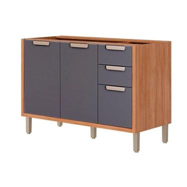 Imagem de Gabinete p/ Pia Cozinha Balcão s/ Tampo Eloise c/ 2 Portas e 3 Gavetas 120cm Cinamomo/Titanium - MGM