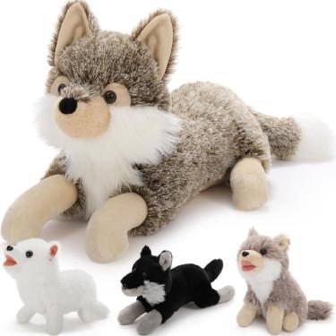 Imagem de Conjunto de bichos de pelúcia BENINY Wolf Mommy com 3 filhotes de lobos de 50 cm