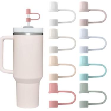 Imagem de CEDIDJAC Tampa de palha compatível com copo Stanley de 850 a 1,134 g com alça de silicone reutilizável, tampa de tampa de 10 mm para acessórios de copo Stanley (8 cores)