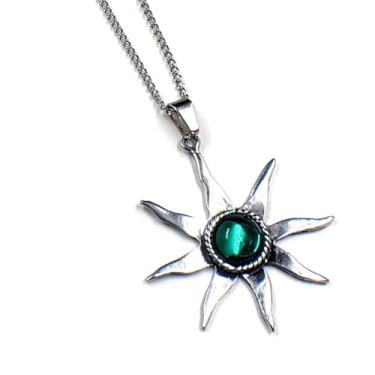 Imagem de Colar Gargantilha feminina 45 cm com Pingente Sol com Pedra Gargantilha Aço inoxidável Bali C2Cam (Verde)