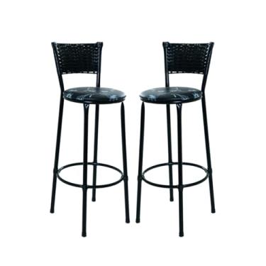 Imagem de Kit Duas Banquetas Altas com Assento em Napa, Encosto em Fibra Sintética, Preta (PRETO FLORIDO)