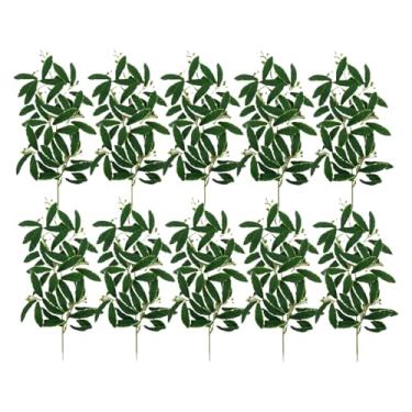 Imagem de ESSMOKO 10 peças de hastes e folhas de plantas artificiais, folhas falsas, arranjo floral de mesa, folhas de salgueiro, decoração de plantas verdes