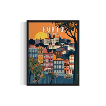 Imagem de Pôster de impressão de arte de Porto Portugal, pintura de arte do horizonte da cidade da Europa, pintura vintage para quarto, banheiro, sala de estar, decoração 53 (Porto Portugal, 20 x 25 cm, sem