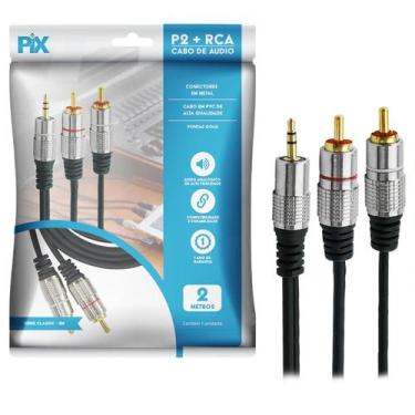 Imagem de Kit 3 cabos p2st+2rca 2m - cabo p2 estereo x 2 rca macho - pix