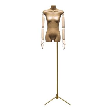 Imagem de Manequins de varejo com corpo feminino giratório e em pose, torso de papel kraft, altura ajustável de 66-90 pol.(Gold)