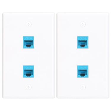 Imagem de Placa de parede Ethernet 2 portas Cat 6 placa de parede com acoplador Keystone RJ45 fêmea para tomada de parede Ethernet fêmea (azul, pacote com 2)
