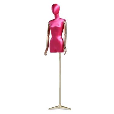 Imagem de Manequim feminino de fibra de vidro com torso de seda, ajustável de 47 a 84 pol., giratório e removível, para loja de roupas e costura(Rose red)