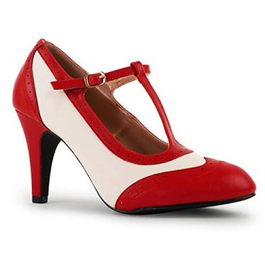 Imagem de J. Adams Tango Heels feminino – Sapato Oxford retrô com bico redondo e tira em T, Creme vermelho PU, 6.5