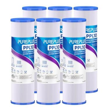 Imagem de PUREPLUS Filtro de sedimentos plissados de 50 mícrons para toda a casa para água de poço, cartucho de substituição para sistema RO universal de 10 polegadas, W50PE, WFPFC3002, SPC-25-1050, FM-50-975