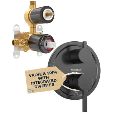 Imagem de HammerHead Showers Kit de válvula de chuveiro e duas alças de metal bronze polido a óleo, desvia água, controla o volume e a temperatura, kit de acabamento de chuveiro áspero com válvula e válvula de