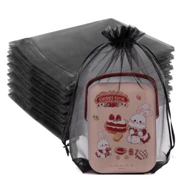 Imagem de Crweety 50 sacos de organza 15 x 23 cm, pequenos sacos de presente de malha transparente, bolsa de sachê, lembrancinhas de festa, bolsa a granel para embalagem de joias, doces, Natal (preto)