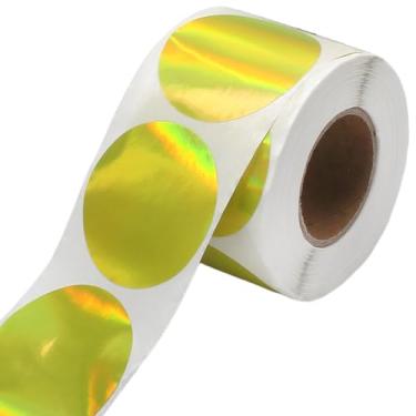 Imagem de Luomorgo Etiquetas térmicas redondas holográficas de 5 cm - 400 peças/rolo de etiqueta adesiva de vinil impermeável, adesivos de código de barras imprimíveis para etiqueta de nome, envio, varejo e