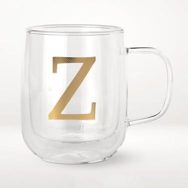 Imagem de COLLECTIVE HOME - Copos de café expresso, canecas de café de vidro de parede dupla, caneca de café isolada com alça, presentes personalizados para mulheres, homens, Natal, copos de monograma de 400 ml