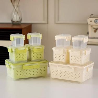 Imagem de Kit 5 Potes Herméticos Organizadores Retangular Empilháveis Para Cozinha Geladeira Com Tampa e Cesto