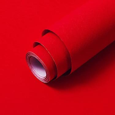 Imagem de Abyssaly Papel de parede vermelho descasque e cole papel de parede removível autoadesivo texturizado de seda para decoração de casa papel de contato para armário de cozinha papel de forro de