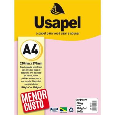 Imagem de Papel sulfite offset a4 50 folhas 180g rosa - usapel