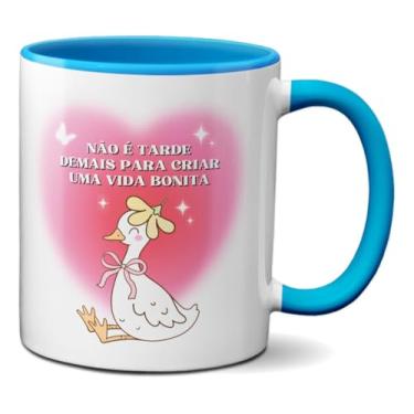 Imagem de Caneca Patinho Motivacional Não É Tarde Para Uma Vida Bonita (Azul)