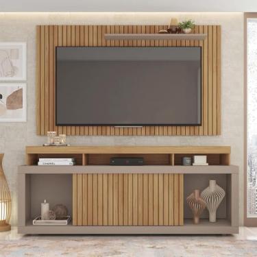 Imagem de Conjunto Painel e Rack Bancada Toquio 180cm MDP Portas de Correr Ripado Buriti/Fendi G11-Gran Belo