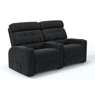 Imagem de Sofá 2 Lugares Reclinável Elétrico Massagem em Suede Linha Cinema Damie (Preto)