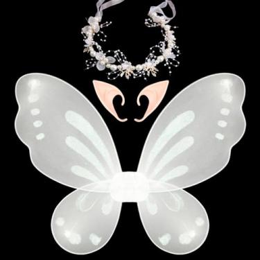 Imagem de 3 Pcs Fairy Wings Elven Ears Fairy Headdress Halloween Fairy Costumes Sparkle Butterfly Fairy Wings Fairy Princess Angel Wings Cosplay for Women White,Pink