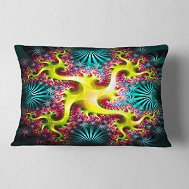 Imagem de Designart – Design de flor fractal amarela brilhante para sala de estar, sofá, almofada + capa de almofada impressa em ambos os lados 30,5 x 50,8 cm