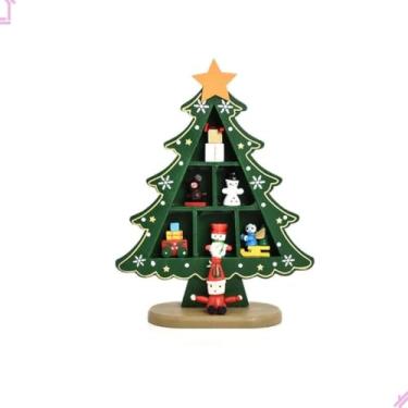 Imagem de Mini Árvore De Natal Em Madeira Enfeite Para Mesa Natalino Com Bonequinhos