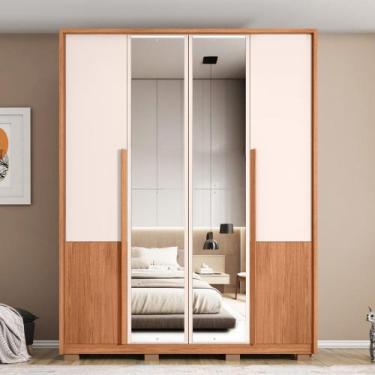 Imagem de Guarda Roupa Malu 4 Portas de bater com 2 Espelhos e 3 Gavetas em MDF 