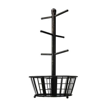 Imagem de Gourmet Basics by Mikasa Árvore de 6 xícaras de metal com faixa e listras, com cesta de armazenamento, preta