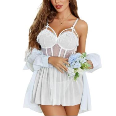 Imagem de Lingerie Avidlove Mesh Chemise Sleepwear Camisola de renda branca