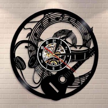 Imagem de Relógio de parede de disco de vinil musical - Padrão de Fone de Ouvido