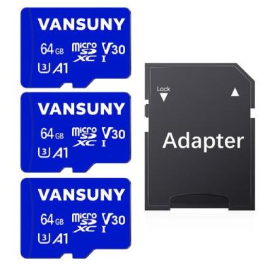 Imagem de Cartão Micro SD Vansuny 64GB, pacote com 3 microSDXC com adaptador SD