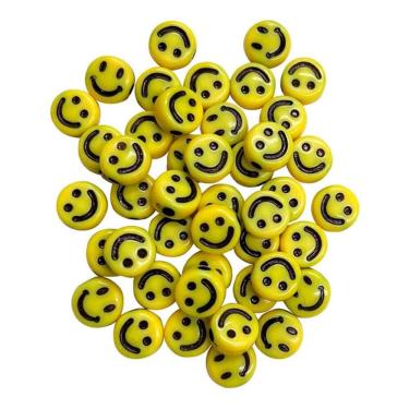 Imagem de Miçangas Smile Entremeio 100 Missangas Sorriso Carinha 7mm Para Montar Pulseira Colar Bijuterias
