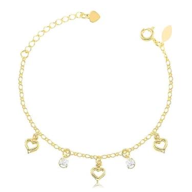 Imagem de Pulseira Infantil com Corações Vazados e Detalhes em Pedras (13cm)