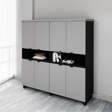Imagem de Armário Estante Para Escritório com 8 Portas de Abrir e 2 Nichos F5 Office Cinza Sagrado com Preto