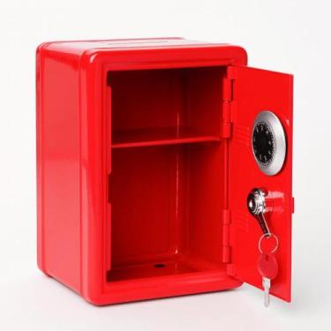 Imagem de Cofre Metal Chave E Senha Portátil Adulto Infantil Vermelho - Genérica