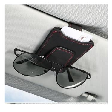 Imagem de BaronHong Suporte de óculos para viseira de sol de carro, clipe de suporte de couro, gancho magnético para óculos de sol com bolso para cartão de bilhete (preto, M)