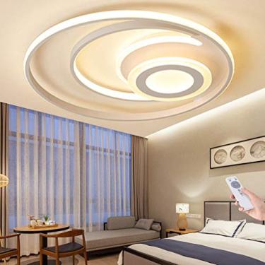 Imagem de Luminária de teto LED regulável com controle remoto, luminária de teto branca, redonda, com abajur de acrílico, luminária pendente de metal para quarto de criança, sala de estar, quarto, coz