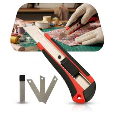 Imagem de Estilete Emborrachado Profissional 18mm Ergonômico com Trava Automática e 3 Lâminas Extras Corte Preciso e Seguro Cores Sortidas