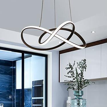 Imagem de Luminária pendente circular LED moderna com regulagem de intensidade, lustre irregular de 3 anéis para ilha de cozinha e sala de jantar, elegante, preta, 50x50 cm (20x20 polegadas)