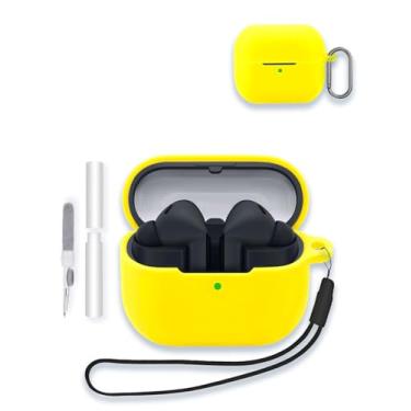 Imagem de Capa para Samsung Galaxy Buds 3 FE (2025) Fones de ouvido Bluetooth sem fio, capa protetora de silicone macio WUNIAK portátil resistente a arranhões com kit de limpeza, mosquetão e cordão, amarelo
