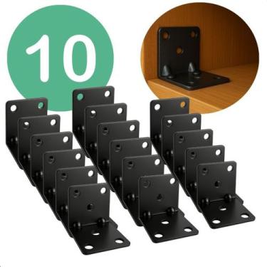Imagem de Kit 10 unidades Cantoneira 6 furos Reforçada Preto Para Moveis Paredes