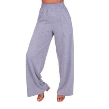 Imagem de Calça Feminina Wide Leg Pantalona Cintura Alta com Bolso de Moletinho Inverno-Feminino