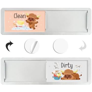 Imagem de MOIZYNG Ímã de lava-louças, sinal limpo e sujo, ímã sujo de vaca Highland para máquina de lavar louça, fácil de ler e deslizar, indicador magnético sem arranhões, decoração de cozinha de fazenda