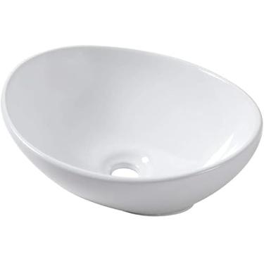 Imagem de GulfDealz Pia de vaso oval, bacia de banheiro moderna em forma de ovo acima do balcão, cerâmica de porcelana branca, 40 x 33 cm