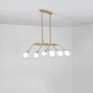 Imagem de YQSLQZZ Luminária pendente acima da mesa de jantar, lustre Sputnik dourado moderno, luzes de teto penduradas em latão vintage para sala de jantar, base G9, altura ajustável