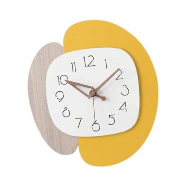 Imagem de WeiLaiKeQi Relógio de parede de madeira silencioso nórdico decorativo moderno relógio de parede pendurado para berçário feriado hotel quarto família amigos