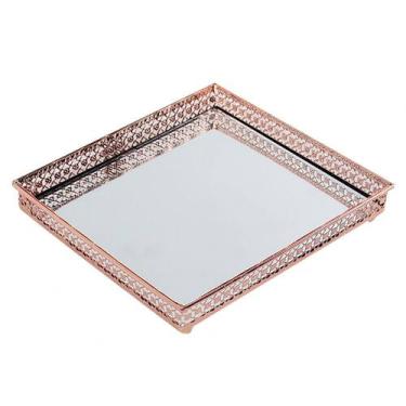 Imagem de Bandeja Quadrada Espelhada Decorativa Luxo Metal Cobre 17x17cm Kv0134 