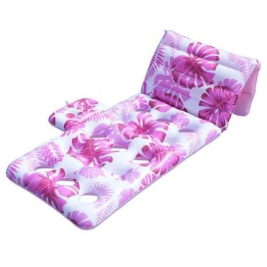 Imagem de Colchão Inflável Solteiro com Boia Porta Copo, Ideal para Viagem, Praia, Durável e Confortável(Rosa)