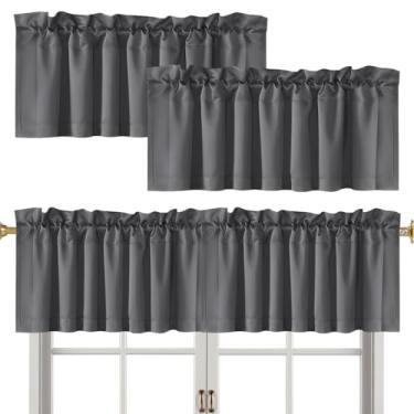 Imagem de Cortina blackout de poliéster com 2/4 painéis, sanefa, bolso para varão, tratamento de janela para sala de estar, café, banheiro, lavanderia (cinza escuro, 4)